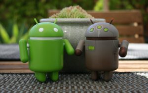Android Entwickleroptionen aktivieren oder deaktivieren Beitragsbild - Zwei Android Figuren stehen vor einem Blumentopf